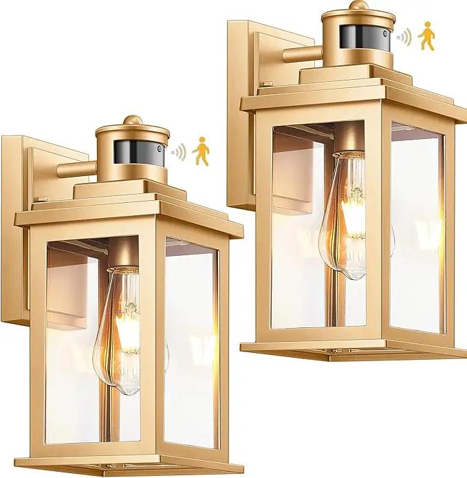 VIANIS Motion Sensor Outdoor Wall Lights Sconce, 2 Pack Dusk to Dawn Outdoor Light Fixture, Gold Waterproof Outdoor Motion Sensor Light for House, Doorway, Entryway, Garden,Hardwired, Non-Solar by GreenHaven Gardens