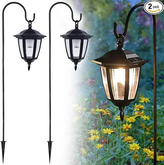 Dynaming 2 Pack Solar Hanging Lights Outdoor, Solar Powered Garden Decorative Lanterns with 2 x 38 Inch Shepherd Hooks, Waterproof Landscape Lighting for Lawn Patio Yard Pathway Driveway, Warm White by GreenHaven Gardens