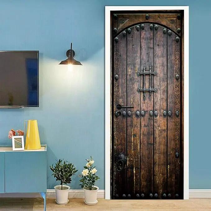 3D Peel & Stick Murals - Wooden Door Wallpaper - Self-Adhesive, Removable PVC - Waterproof - Bedroom/Living Room Decor - 35.4 x 78.7 inch by GreenHaven Gardens