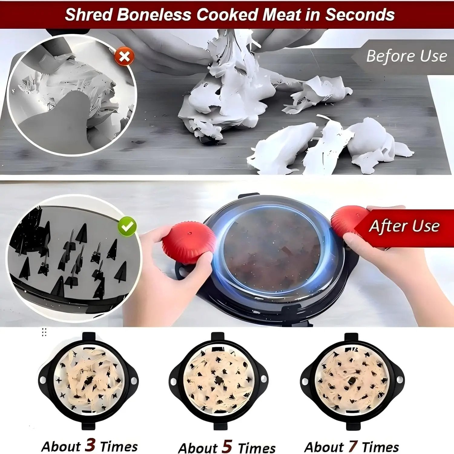 Chicken Shredder Meat Shredder Tool Twist Chicken Breast Shredder Large-Shredding Tools Chicken Breast, Pulled Pork, Beef with Stainless Steel Spikes (Red & Black) by GreenHaven Gardens