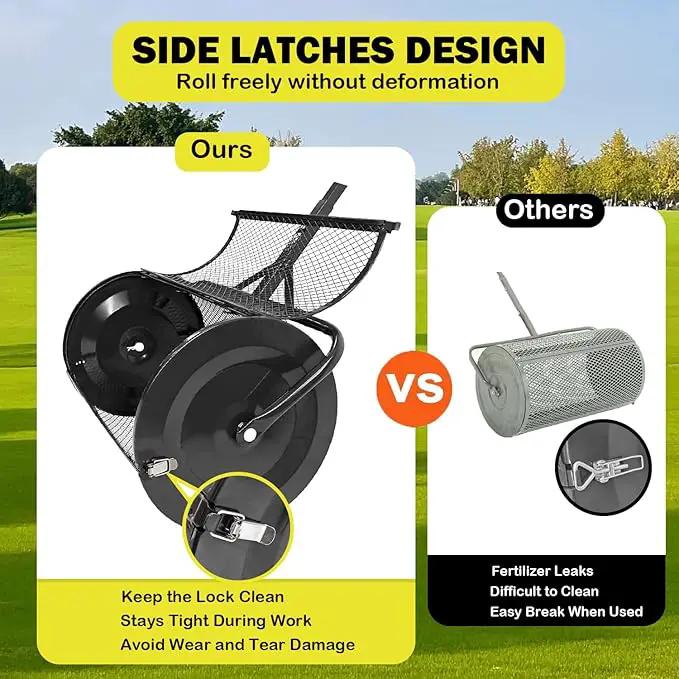 Compost Spreader, 24" Peat Moss Spreader, Roller Lawn Spreader with 3 Heights T Shaped Handle, Side Latches Powder Coated Steel Mesh Basket, Lawn & Garden Spreader for Spreading Manure Topsoil Black by GreenHaven Gardens