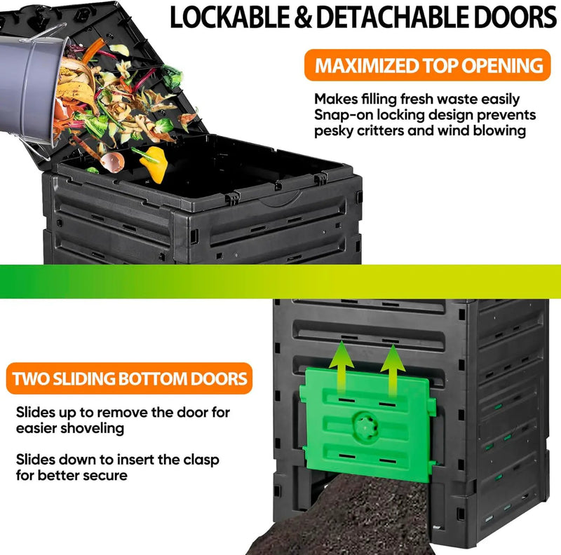 F2C Compost Bin Outdoor Composter BPA Free Material -120 Gallon (450L) Large Compost Bin Aerating Outdoor Compost Box Easy Assembling, Lightweight, Fast Creation of Fertile Soil, Black by GreenHaven Gardens