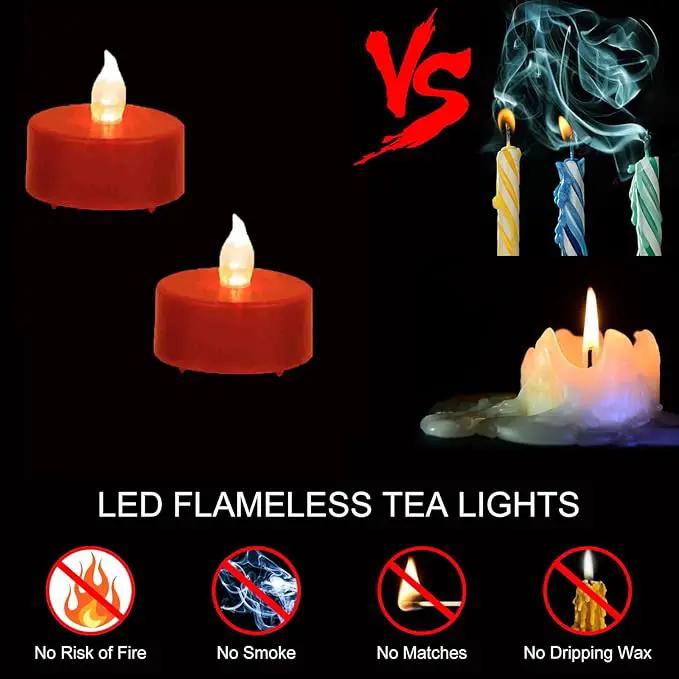 Tea Light Candles with Remote Control,12pack Flickering Flameless LED Candle,Long Lasting 400+Hours,Battery Operated with Timer for Home Decoration Seasonal &Festival Celebration Red by GreenHaven Gardens