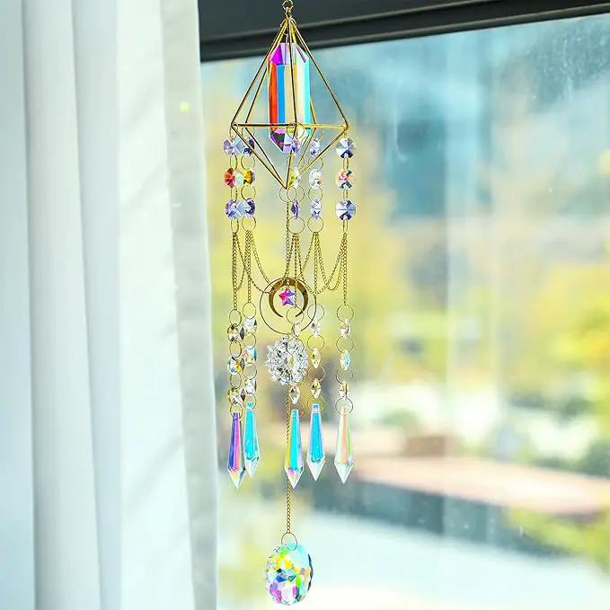 H&D HYALINE & DORA Crystal Prisms Suncatcher Window Hanging Pendant Glass Prisms Decor Wind Chime Rainbow Sun Catcher for Home Garden Porch by GreenHaven Gardens