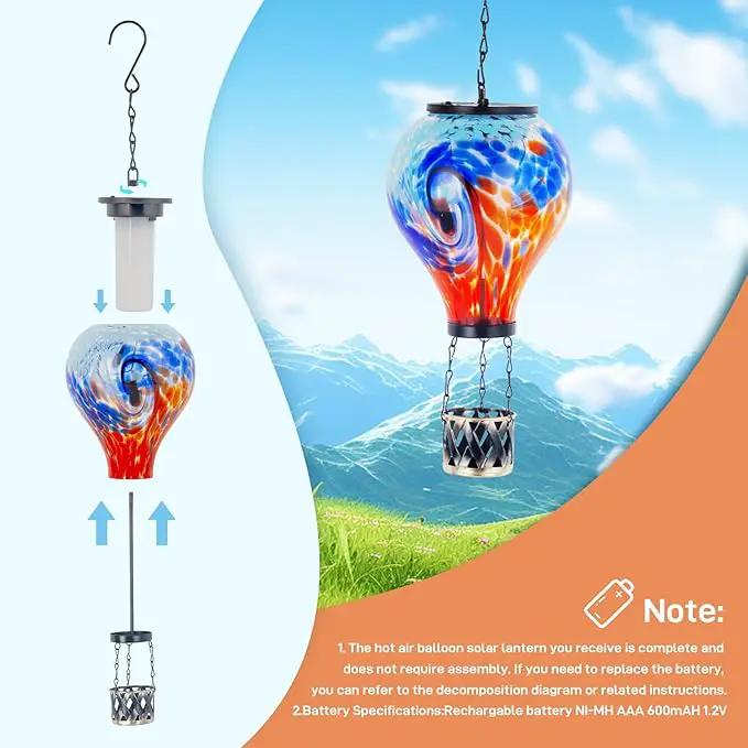 Starsoul Unique Hot Air Balloon Solar Lantern Glass Outdoor Hot Air Balloon Solar Flickering Flame Light Waterproof Hanging Solar Lantern with Big Basket for Garden Yard Patio Decor by GreenHaven Gardens
