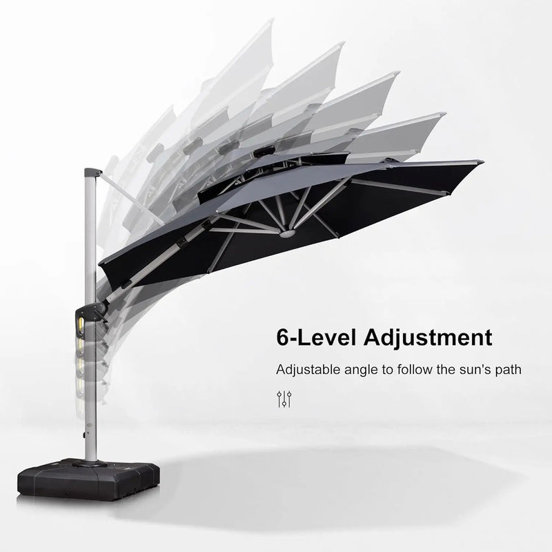 PURPLE LEAF 11ft Patio Umbrella With Base Solar powered LED Cantilever Umbrella with LED lights Windproof Outdoor Offset Umbrella for Garden Deck Pool Patio, Grey by GreenHaven Gardens