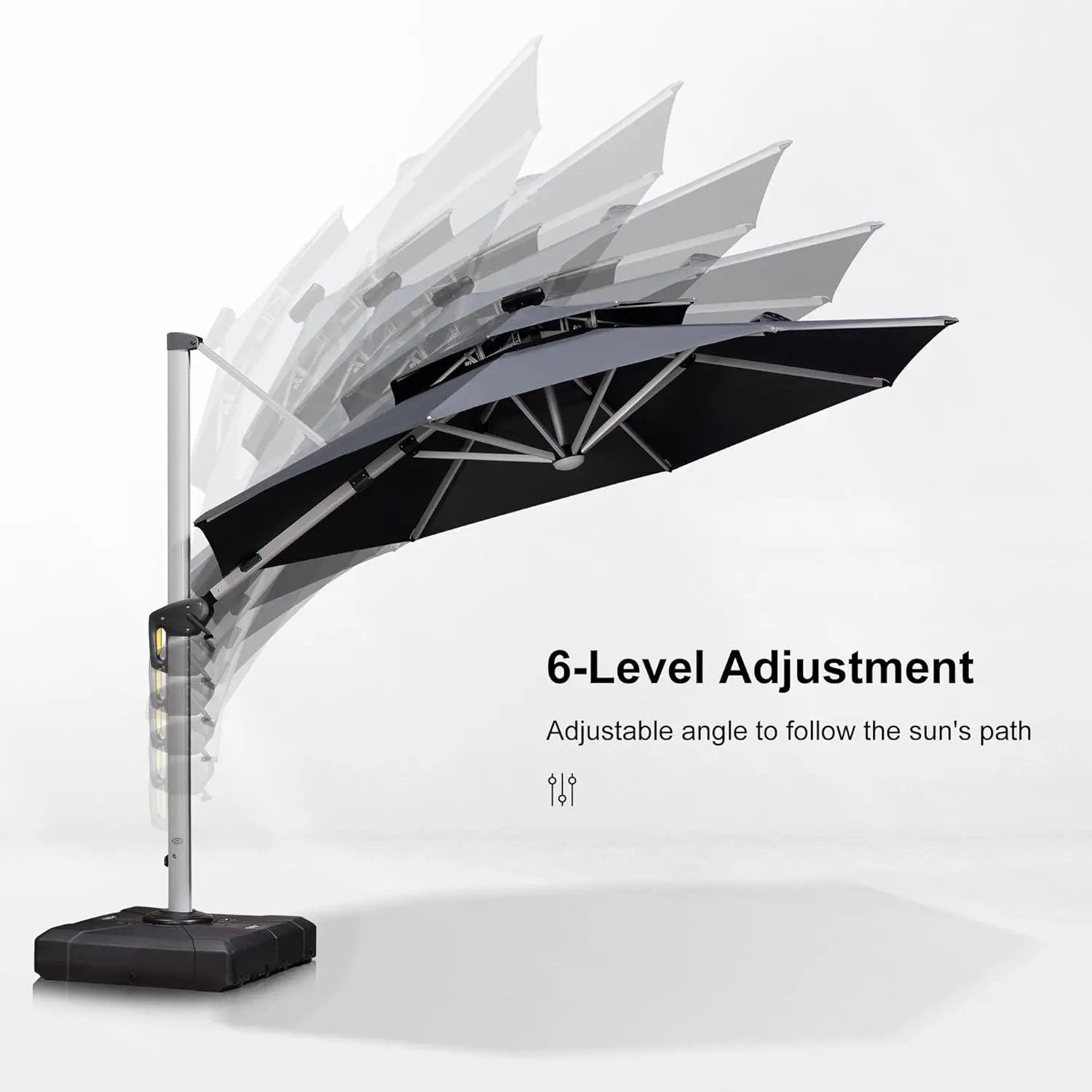 PURPLE LEAF 10ft Patio Umbrella With Base Solar powered LED Cantilever Umbrella with LED lights Windproof Outdoor Offset Umbrella for Garden Deck Pool Patio, Grey by GreenHaven Gardens