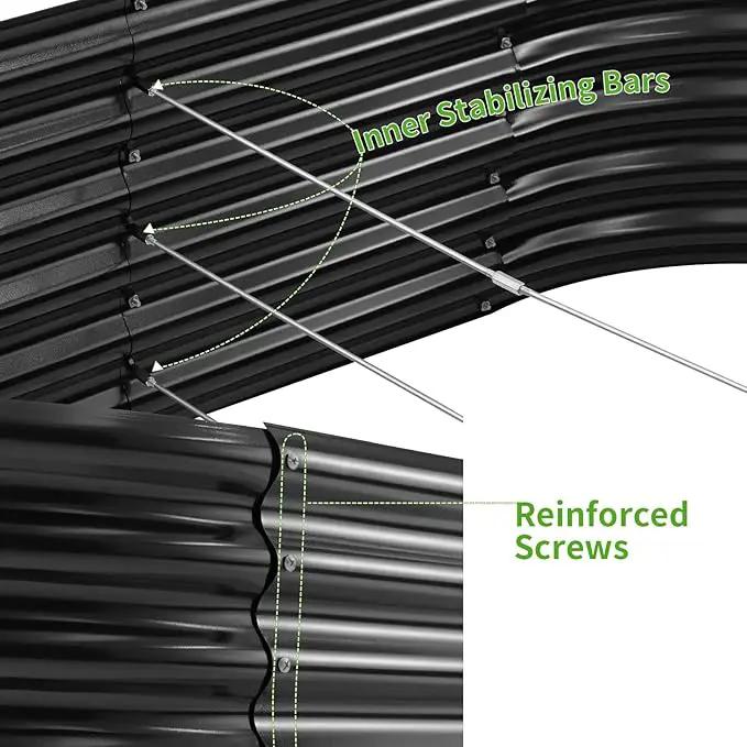 Land Guard Galvanized Metal Raised Garden Bed Kit, 8x4x1.5ft Large Planter Boxes Outdoor, Oval Gardening Box, Patio Garden Planter Box for Vegetables (Grey) by GreenHaven Gardens