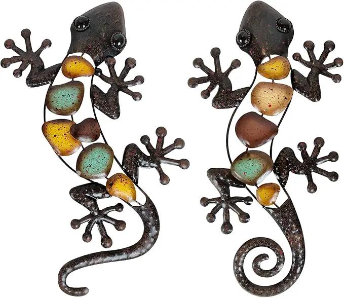 LIFFY Metal Gecko Wall Decor Large 2 Pack, Outdoor Lizard Wall Art, Metal Lizards Wall Decor, Gecko Metal Wall Art for Home Garden Yard Fence(15inch) by GreenHaven Gardens