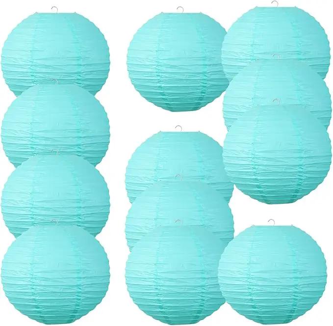 Chinese Style Paper Lanterns, Set of 12, Suitable for Party Decoration (Light Blue, 12in) by GreenHaven Gardens