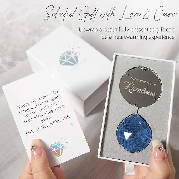Memorial Gifts for Loss of Loved One, Unique Sympathy Gift Idea Navy Blue Crystal Ball Window Suncatcher, Rainbow Bereavement Grief Gift Box for Loss of Mom Dad Husband Son Daughter by GreenHaven Gardens