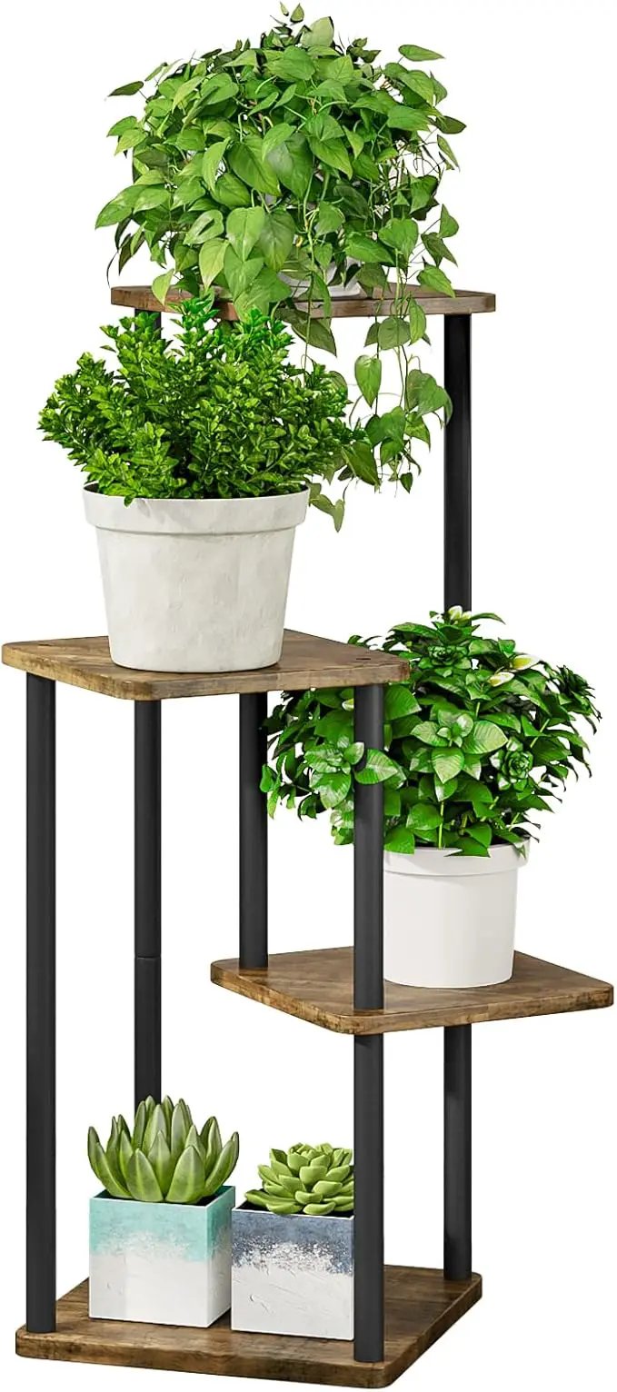 AZERPIAN Plant Stand 4 Tier Indoor Metal Flower Shelf for Multiple Plants Corner Tall Flower Holders for Patio Garden Living Room Balcony Bedroom, Black (4 Tier-Black) by GreenHaven Gardens