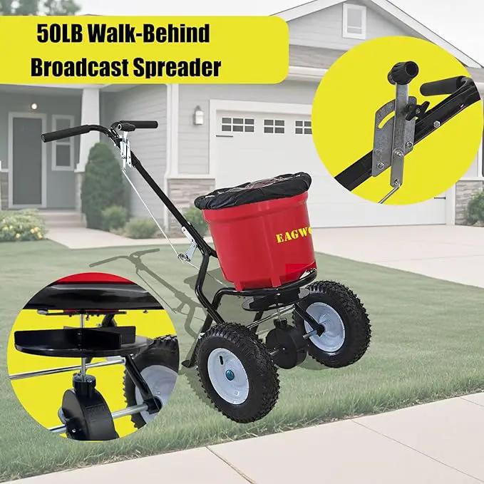 50lb Broadcast Spreader, Capacity Lawn Spreader & Fertilizer Spreader, Rustproof Poly Hopper, Adjustable Drop Rate, All-Terrain Pneumatic Tires, Epoxy-Coated Frame for Lawn Care, Red by GreenHaven Gardens