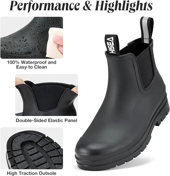 HISEA Women's Short Rain Boots Waterproof Garden Shoes Rubber Chelsea Boots Anti-Slipping Rainboots for Ladies with Comfort Insole Lightweight Stylish Ankle Rain Shoes Outdoor Work Booties by GreenHaven Gardens