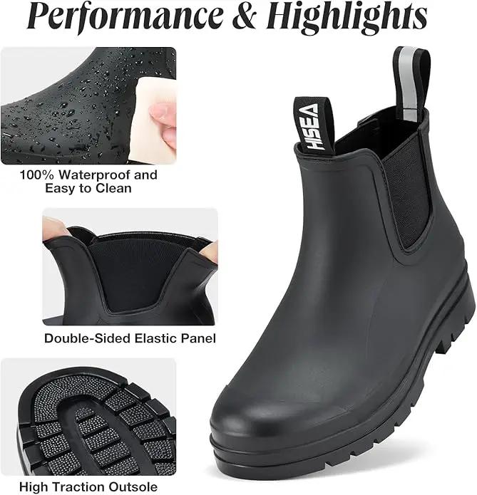 HISEA Women's Short Rain Boots Waterproof Garden Shoes Rubber Chelsea Boots Anti-Slipping Rainboots for Ladies with Comfort Insole Lightweight Stylish Ankle Rain Shoes Outdoor Work Booties by GreenHaven Gardens