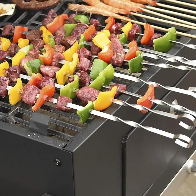 Kabob Skewers 14" Stainless Steel Long BBQ Barbecue Skewers, Flat Metal Kebob Sticks Wide Reusable Grilling Skewers for Meat Chicken, Set of 12pcs with Storage Bag by JY COOKMENT by GreenHaven Gardens