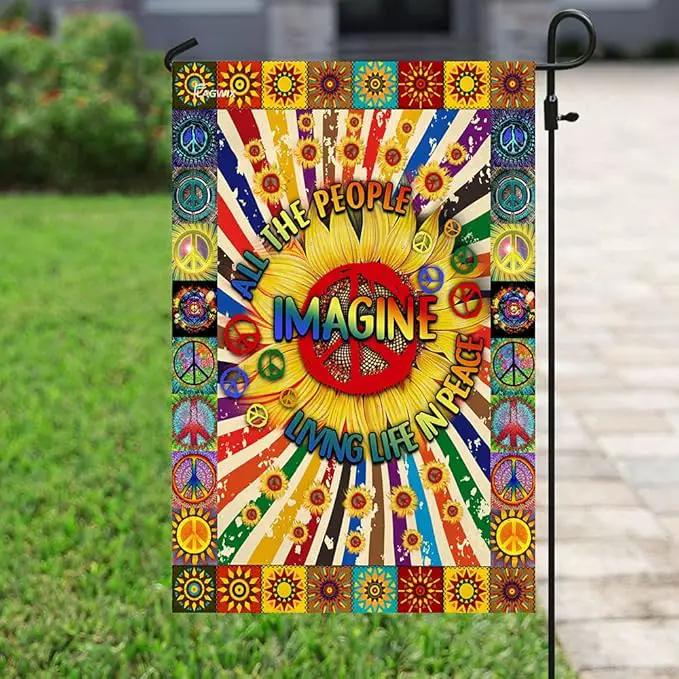 FLAGWIX Flags - Imagine All The People Living Life In Peace Hippie Sunflower Flag DDH1826F, House Flag (29.5" x 39.5") - USA House Garden Flags Premium Polyester - Decorative Outdoor Flags by GreenHaven Gardens