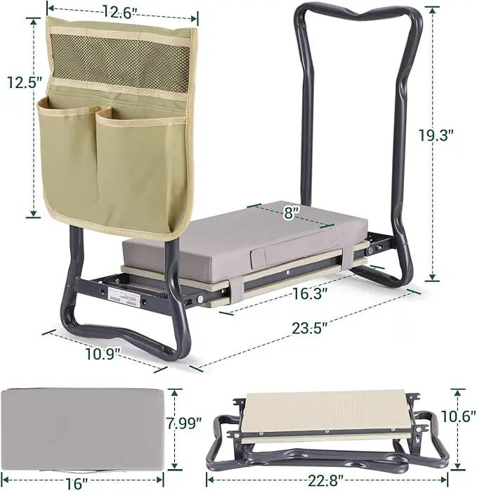 Ohuhu Upgraded Garden Kneeler and Seat 2-in-1 Foldable Gardening Stool with Detachable Soft Kneeling Pad, Garden Bench Heavy Duty with Large Tools Bag and Pouch, Gifts for Women Men Seniors Gardener by GreenHaven Gardens