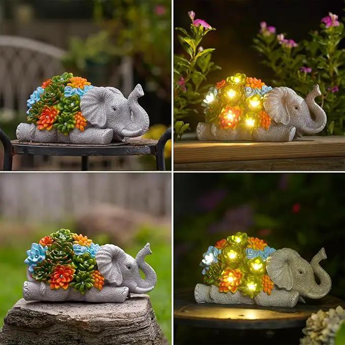 Nacome Elephant Statues with Succulent for Garden Decor: Solar Outdoor Clearance Outside Yard Art Porch Patio Balcony Front Lawn Ornaments –Birthday Gifts for Mom Grandma Women by GreenHaven Gardens