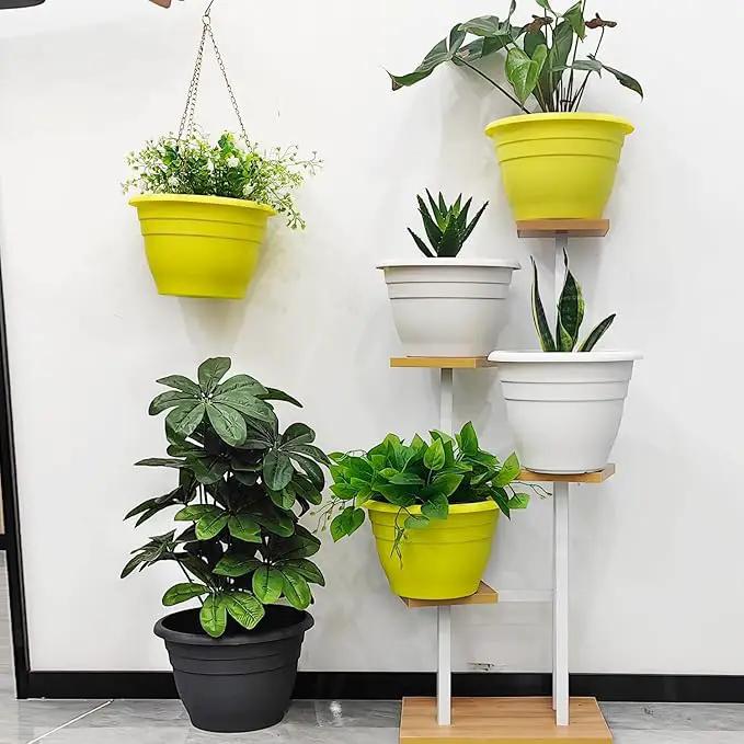 10" Planter Pot for Indoor Plants 5 Pack Plant Pots with Drainage Hole and Rubber Plug, Durable Lightweight Flower Pots Perfect for Home Decor, Yellow by GreenHaven Gardens