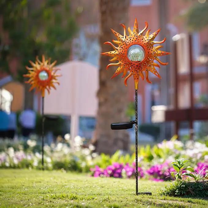 TAKE ME Sun Solar Lights Garden Outdoor Waterproof Metal Stakes for Patio Yard Walkway LawnPatio Mothers Day Gifts Mom Wife Grandma (Red Sun) by GreenHaven Gardens
