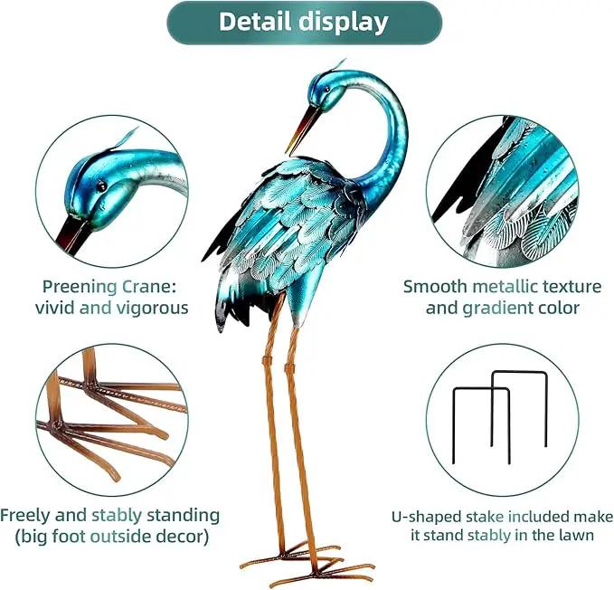 chisheen Metal Crane Garden Statue, Blue Heron Sculpture Yard Art, Large Heron Decoy, Bird Statues, Lawn Ornaments for Backyard Pond Patio Porch Outside Decorations by GreenHaven Gardens