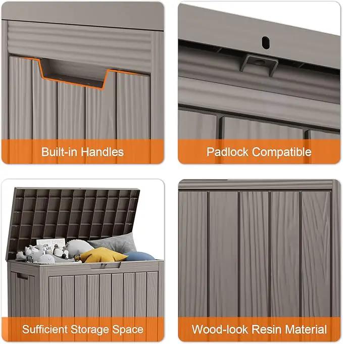 45 Gallon Resin Deck Box, Lockable Patio Outdoor Storage Box for Furniture, Garden Tools and Tools Storage, Waterproof Outside Storage Boxes - Grey by GreenHaven Gardens