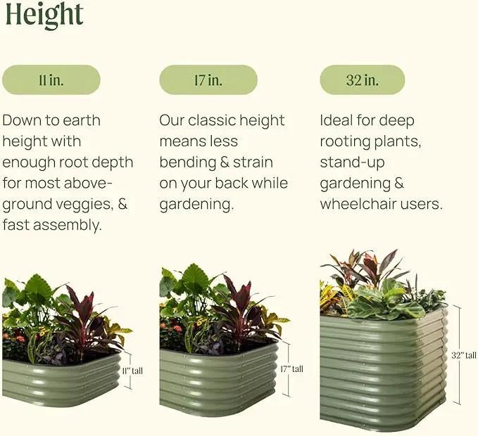 Vego garden Raised Garden Bed Kit, 11" Tall 6 in 1 Modular Metal Raised Planter Bed for Vegetables Flowers Patio Ground Planter Box, Pearl White by GreenHaven Gardens