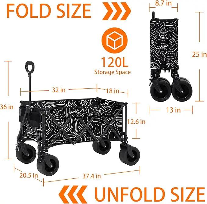 Collapsible Wagon with Big Wheels, Wagons Carts Foldable 400LBS Large Capacity, Heavy Duty Utility Cart Grocery Wagon w/Side Pockets and Brakes, All-Terrain Beach Cart for Camping, Sports, Shopping by GreenHaven Gardens