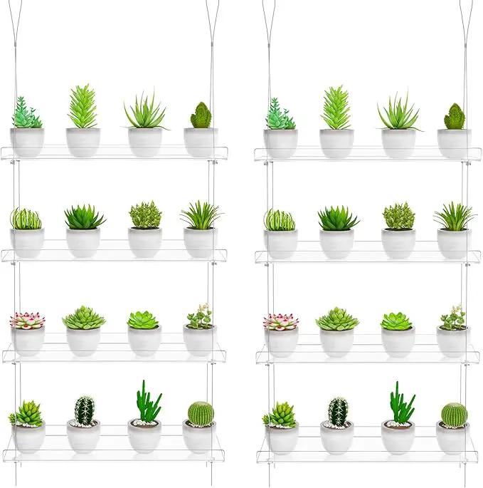 Clear Hanging Window Plant Shelves,2-Pack 4-Tier,Indoor Windows Wall Hanging Plant Stand Flower Display,Flower Pot Organizer Storage for Window Grow Herbs,Microgreens,Succulents,Flowe4,16-Inch by GreenHaven Gardens