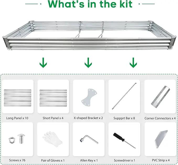 JERIA 12×4×1ft Raised Garden Bed with Support Rods,Galvanized Raised Garden Bed Kit Outdoor Metal Gardening Planter Box for Vegetable, Fruits, Flower by GreenHaven Gardens