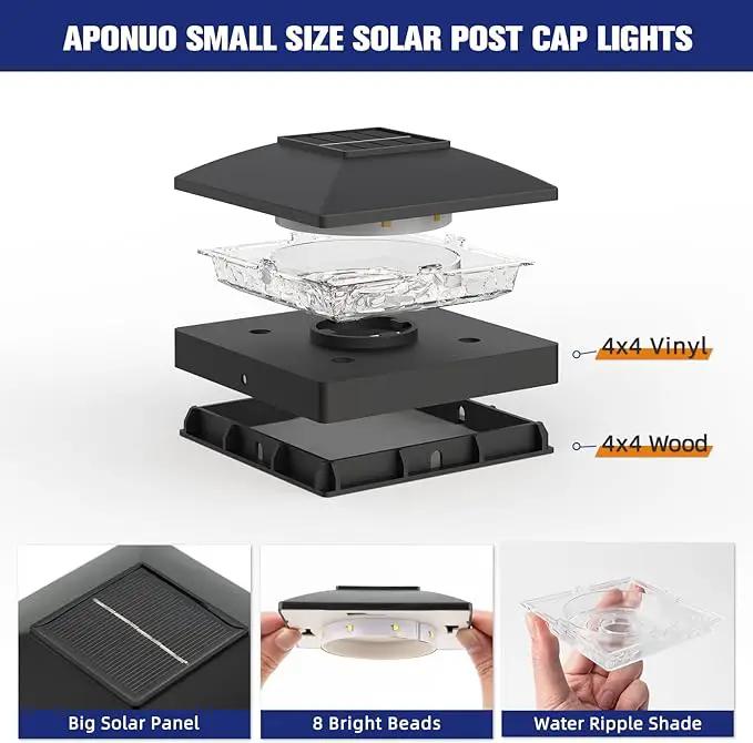 APONUO Solar Post Cap Lights for 4x4 Wood & Vinyl Posts, IP44 Waterproof Cool White LED 4x4 Post Solar Lights, Outdoor Garden Patio Yard Decor, 16 Pack (Black) by GreenHaven Gardens