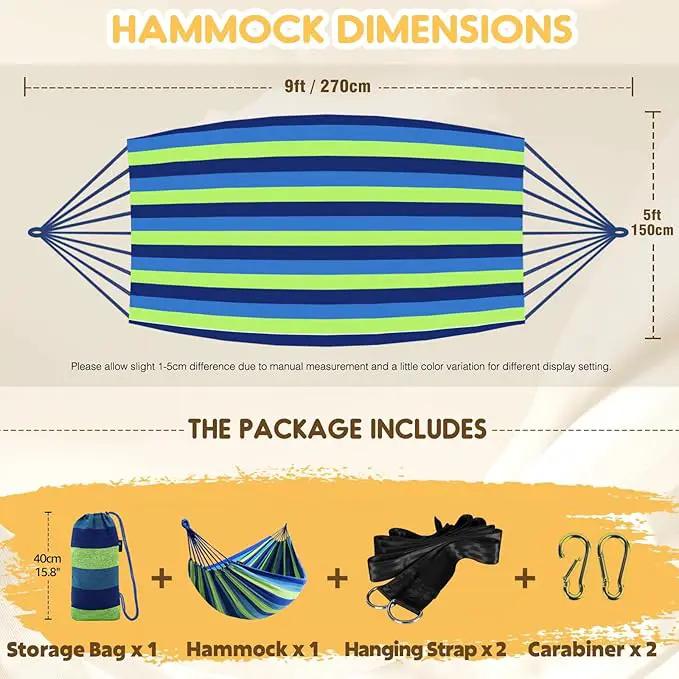 ANYOO Cotton Hammock Portable Camping Hammocks for Hanging Sturdy Garden Comfortable Fabric Hammock with Tree Straps Up to 660lbs with Travel Bag for Camping Outdoor/Indoor Patio Backyard by GreenHaven Gardens