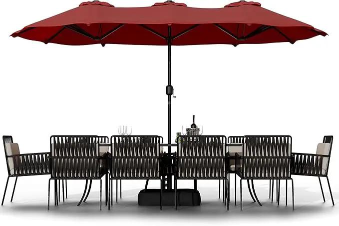 Shintenchi 16FT Large Patio Umbrella with Base, Outdoor Double-Sided Rectangular Umbrella, Market Umbrella with Crank Handle for Poolside Lawn Garden, Red by GreenHaven Gardens