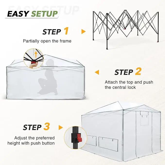 EAGLE PEAK 12x8 Portable Walk-in Greenhouse, Pop-up Indoor Outdoor Garden Green House, Zippered Doors and Windows, Heavy Duty Woven PE Cover, White by GreenHaven Gardens