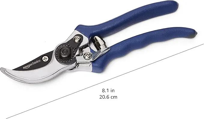 Amazon Basics Professional Hand Pruners, Garden Clippers, Pruning Shears, 8-inch Steel Bypass Garden Scissors, Blue by GreenHaven Gardens