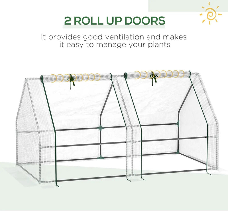Outsunny 6' x 3' x 3' Mini Greenhouse with Zippered Doors & Roll-up Windows, Portable Plant Hot House with Durable PE Cover, Water Resistant, UV Protected for Outdoor Flowers, Vegetables, White by GreenHaven Gardens