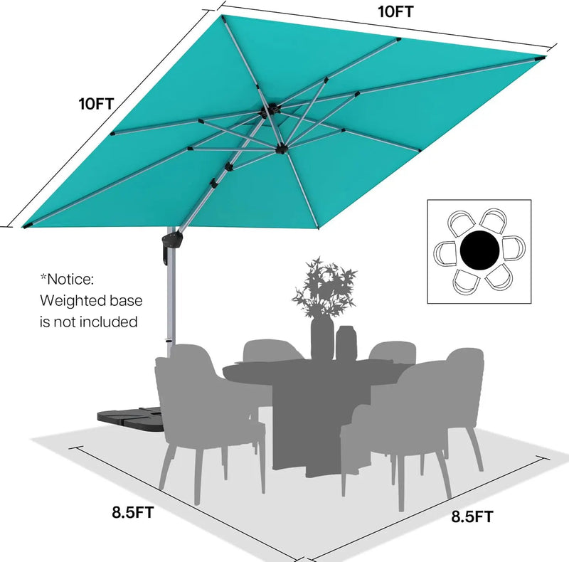 Patio Umbrella, 10FT Outdoor Cantilever Umbrella with 360-degree Rotation for Garden, Deck, Backyard, Pool and Beach, Turquiose by GreenHaven Gardens