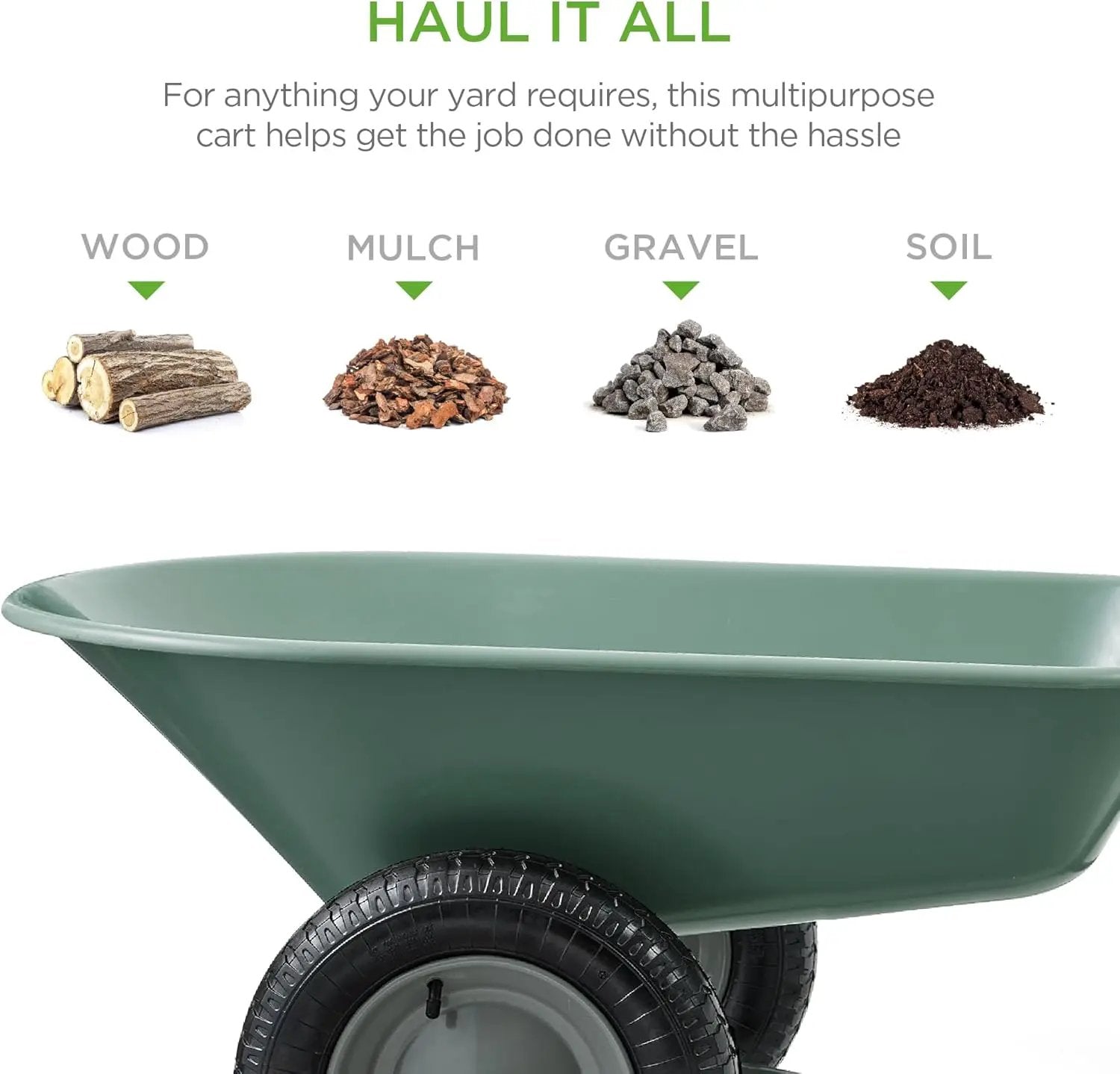 Best Choice Products Dual-Wheel Home Utility Yard Wheelbarrow Garden Cart w/Built-in Stand for Lawn, Gardening, Construction - Seafoam by GreenHaven Gardens