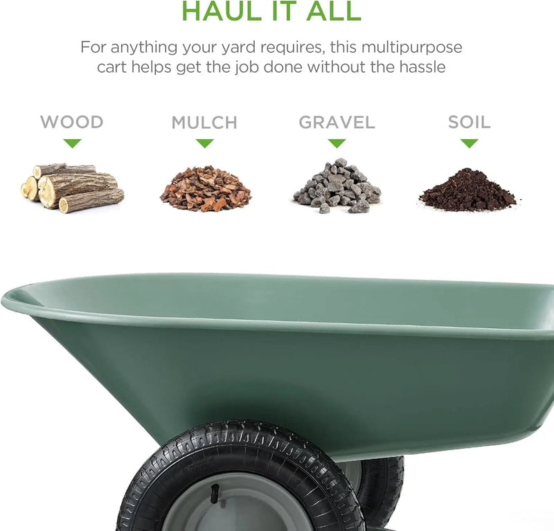 Best Choice Products Dual-Wheel Home Utility Yard Wheelbarrow Garden Cart w/Built-in Stand for Lawn, Gardening, Construction - Seafoam by GreenHaven Gardens