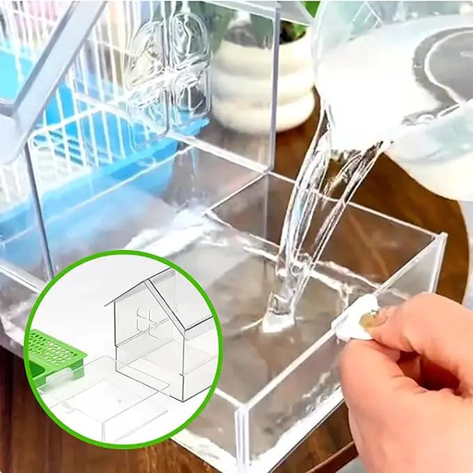 Ziveseller/Sowhathow Pull-Out External Parrot Feeder, Parrot Feeder Parakeet House Bird Bath Transparent Dish Water, Hanging Wild Bird Seed with Squirrel Proof Tray (Green) by GreenHaven Gardens