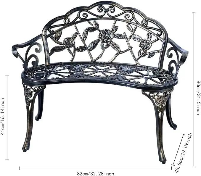 JARDIN DE CENTENNIAL Patio Garden Bench Metal Park Bench Cast Aluminum Outdoor Furniture with Floral Rose for Patio,Park,Lawn,Yard (Copper) by GreenHaven Gardens