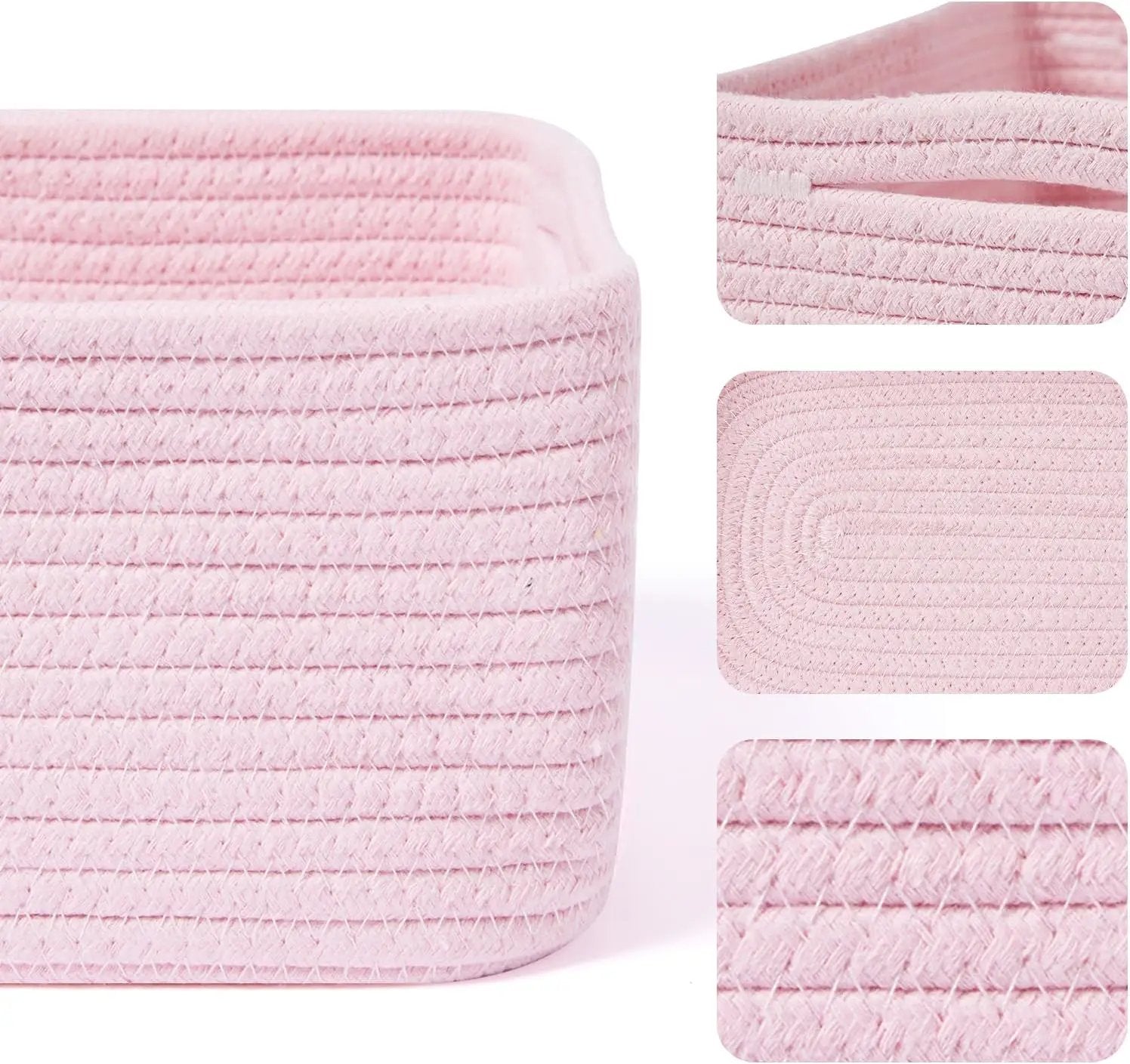 Small Storage Baskets for Organizing | Closet Organizer Bins | Shelf Toy Basket | Woven Rope Baskets | Cube Decorative Box | Shallow Basket | 13x8.5x5.1” | 3 Packs Pink by GreenHaven Gardens