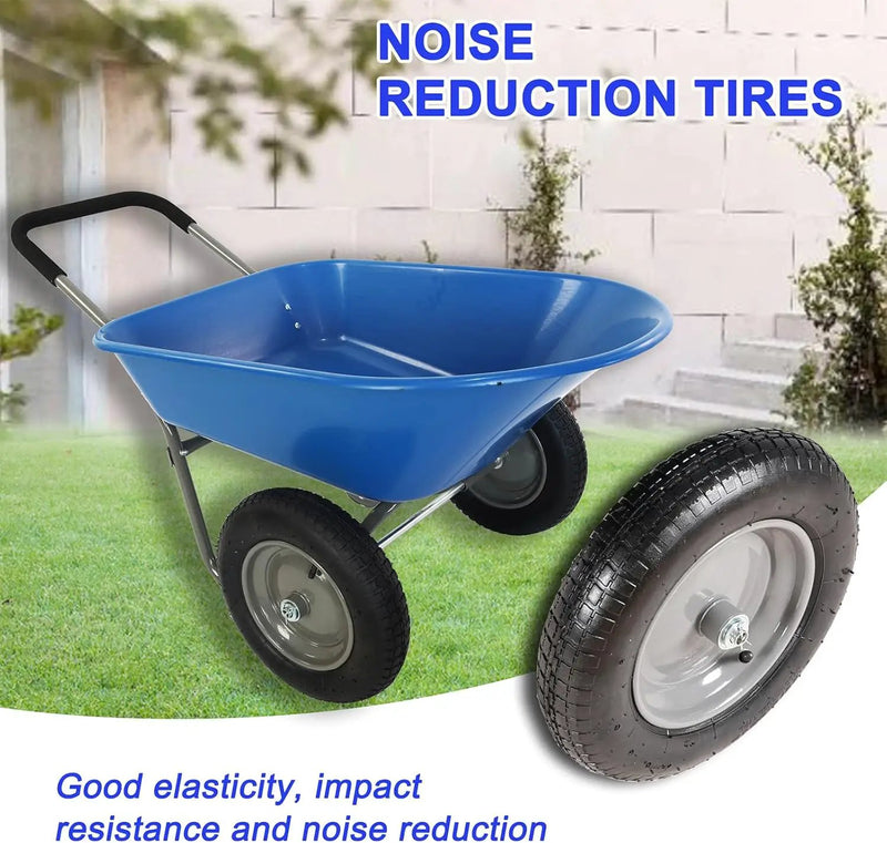 Dual Wheel Wheelbarrow, Heavy Duty Garden Cart, 300 lbs Capacity Utility Cart with Two 15 inches Pneumatic Tires for Outdoor Lawn Yard Farm Ranch (Blue) by GreenHaven Gardens
