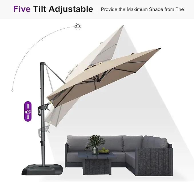 PURPLE LEAF 8 Feet Outdoor Square Cantilever Umbrella Patio Umbrella with Base Aluminum Offset Umbrella with 360-degree Rotation for Garden Deck Pool Patio Taupe by GreenHaven Gardens