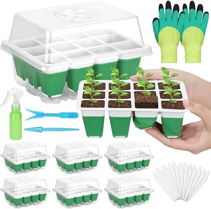 Mckanti 6 Pack Silicone Seed Starter Tray, Reusable Seed Starter Kit with Humidity Adjustable Dome, Lid and Tools for Indoor Seed Germination by GreenHaven Gardens