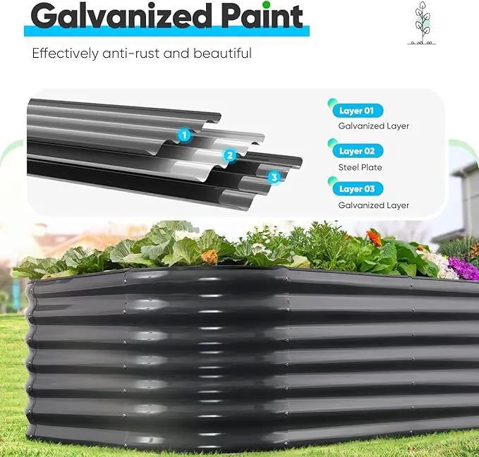 Quictent Galvanized Raised Garden Bed Kit, 6x3x2 ft Oval Metal Planter Box Tall for Vegetables Outdoor Backyard, Rubber Strip Edging Included, Dark Gray by GreenHaven Gardens