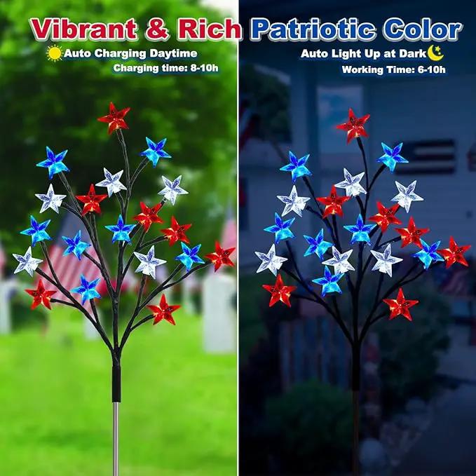 Solar 4th of July Decorations Outdoor Lights, 4-in-1 8 Modes Red White and Blue Star Stake Lights, Waterproof Solar Patriotic Decorations Outdoor for Fouth of July Memorial Day Yard Pathway Grave by GreenHaven Gardens