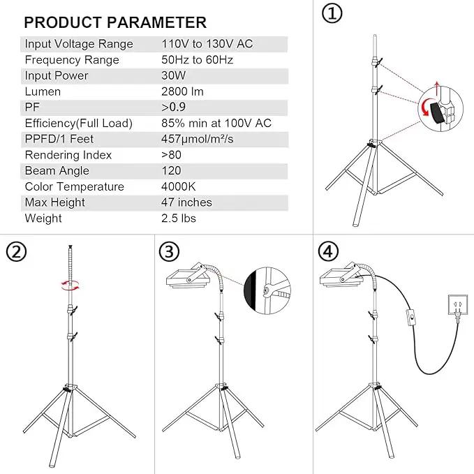 LBW Grow Light with Stand, Full Spectrum 150W LED Floor Plant Light for Indoor Plants, Grow Lamp with On/Off Switch, Adjustable Tripod Stand 15-48 inches by GreenHaven Gardens