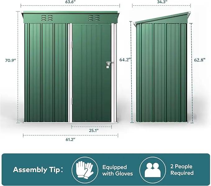 Gizoon 5' x 3'Outdoor Storage Shed with Singe Lockable Door,Galvanized Metal Shed with Air Vent Suitable for The Garden,Tiny House Storage Sheds Outdoor for Backyard Patio Lawn-Green by GreenHaven Gardens